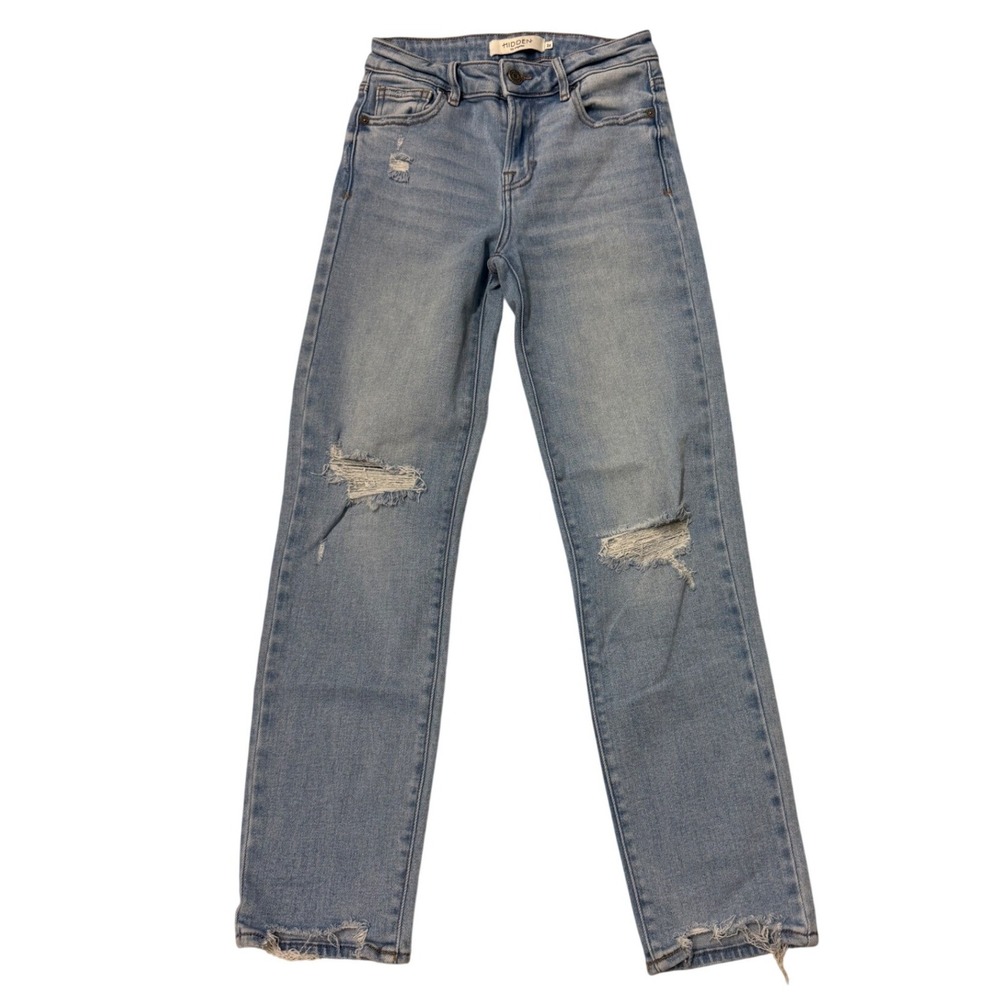 Hidden Jeans Distressed Straight Leg Festival Grunge Light Wash Denim Womens 24